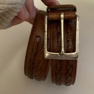 Allen Edmonds Woven Brown Leather Belt Mens 34 Silver tone buckle classic